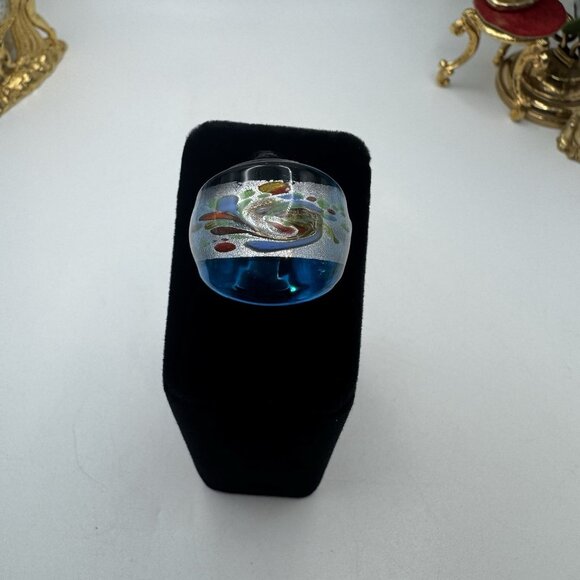 Murano Artisan Hand Blown Art Glass Ring Blue And Silver Swirl Sz 7 Pretty - Picture 4 of 12